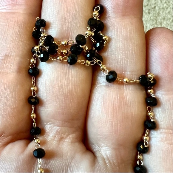 NEW Black & gold beaded choker necklace with flower & front Toggle closure - Picture 5 of 6